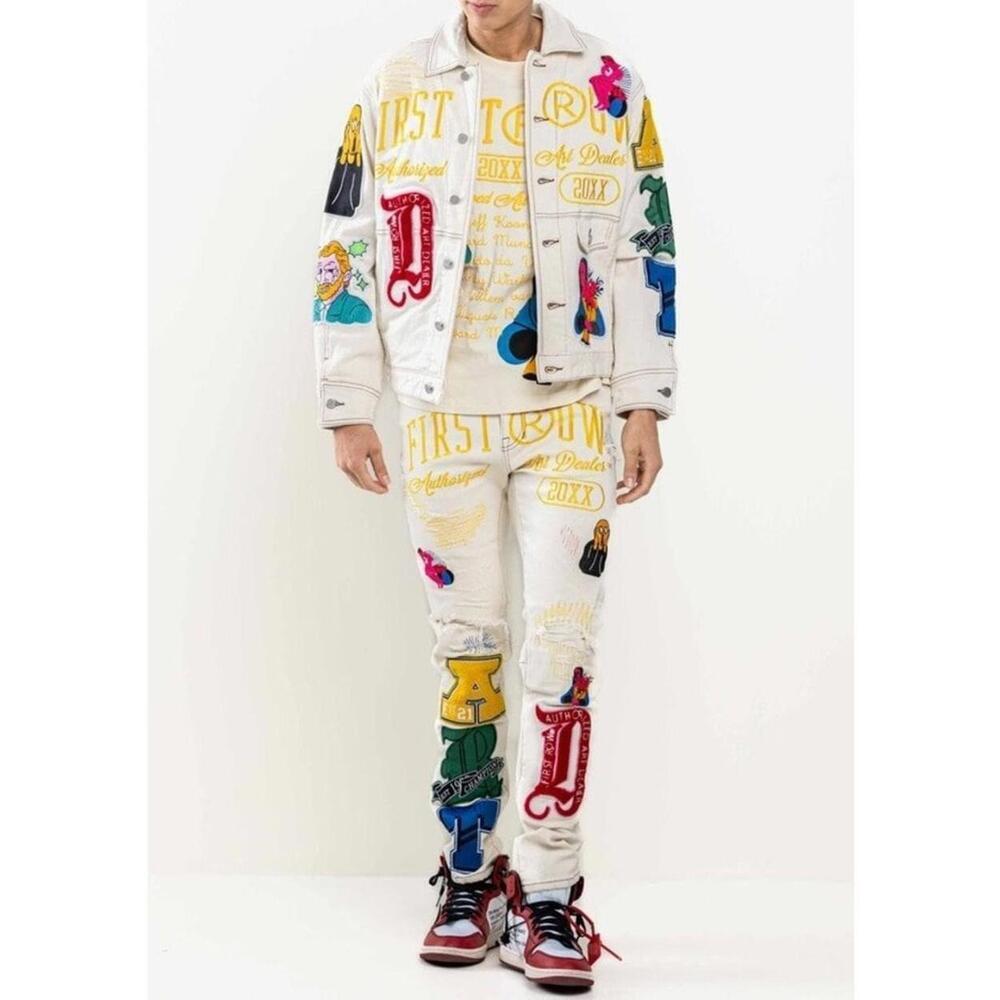 First Row Art Dealer Graphic Nostalgic Fit Trucker Jacket Size S